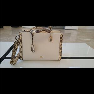 Coach Cream and Tan Satchel with Snake Print Accents